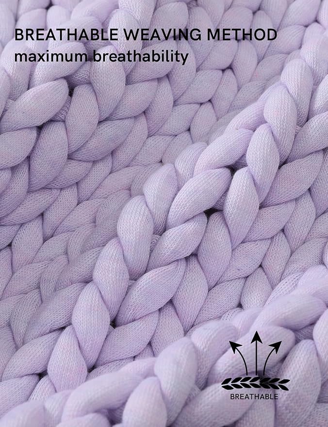 YnM Chunky Throw Blanket, Medium-Weight, Hand Knitted, Skin Friendly, Ventilated and Breathable, Machine Washable, Home Décor Piece for Couch, Sofa and Bed (Iris Lavender, 80x87 Inch)-Ruum Studio Home