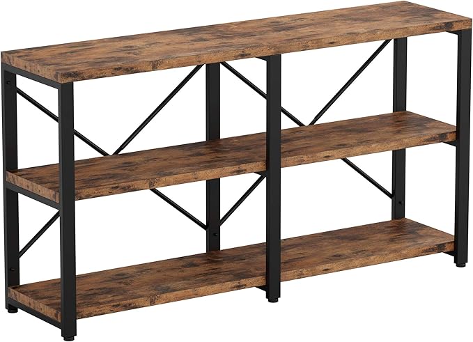 IRONCK Rustic Entryway Console Table, Long Hallway Table 55 in 3-Tier, TV Stand Entertainment Center Media Stand for Living Room, Industrial Style, Vintage Brown-Ruum Studio Home
