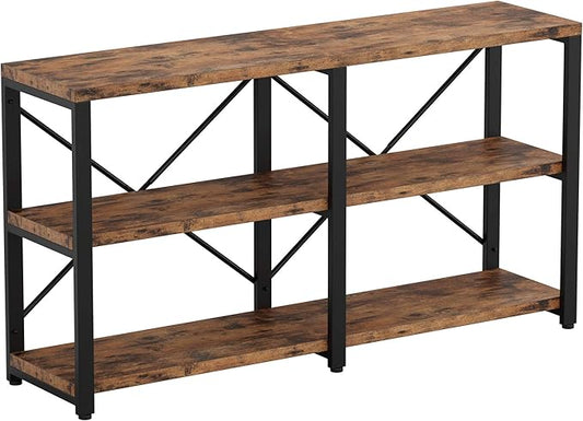 IRONCK Rustic Entryway Console Table, Long Hallway Table 55 in 3-Tier, TV Stand Entertainment Center Media Stand for Living Room, Industrial Style, Vintage Brown-Ruum Studio Home