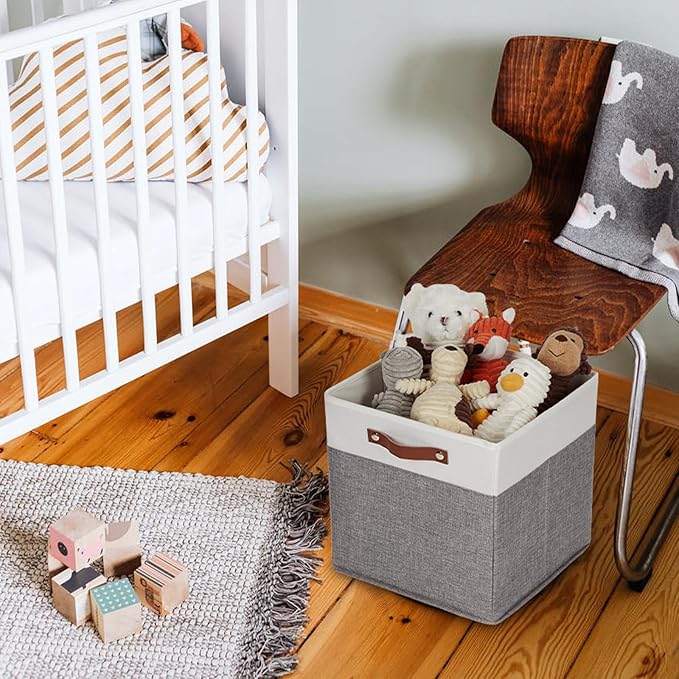 HNZIGE Foldable Storage Bins 13x13 Storage Cubes Set of 4 Fabric Linen Storage Baskets for Shelves Drawer with Handles Organizer for Shelves Toy Nursery Closet Bedroom-Ruum Studio Home