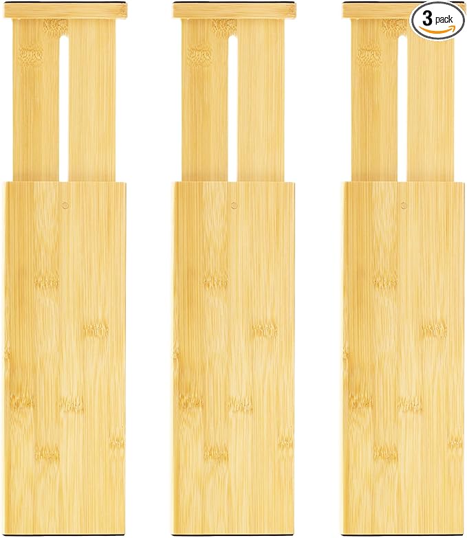 VaeFae 3 Pack Bamboo Drawer Dividers, 4" High Adjustable 11.9-17.1" Clothes Drawer Organizers, Expandable Separators for Bedroom/Bathroom/Kitchen/Office Storage-Ruum Studio Home