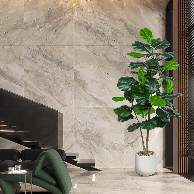 Artificial Fiddle Leaf Fig Tree 5FT, Large Realistic Faux Ficus Lyrata Plant with Pot Large Faux Plant for Indoor Outdoor Home, Office, Living Room, Bathroom Decor-Ruum Studio Home