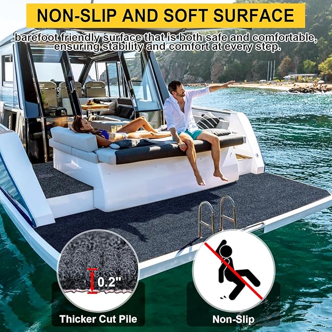 Marine Carpet,6 FT x 18 FT Dark Gray Indoor Outdoor Carpet 0.2" Thick Boat Carpet with Water-Proof TPE Backing, Non-Slide Outdoor Marine Carpet Roll for Home, Patio, Porch, Deck-Ruum Studio Home