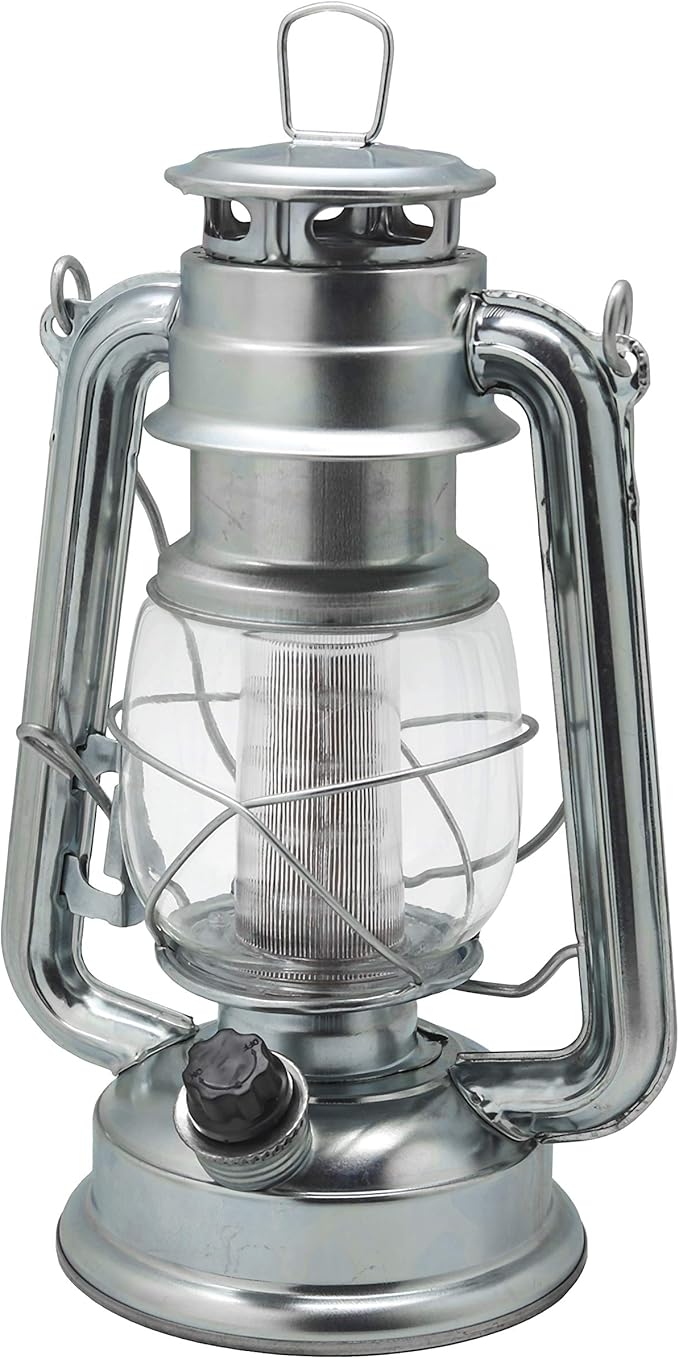 YAKii LED Vintage Lantern Metal Hanging Hurricane 12 LED Dimmer Switch Cold White Battery Operated Power Outage Indoor Camping Lighting Outdoor Brooklyn Decoration(Silver)-Ruum Studio Home