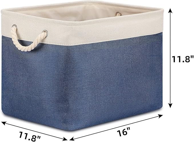 Bidtakay Fabric Storage Baskets with Handles for Organizing 16" x 11.8" x 11.8" Navy Blue Baskets [2-Pack] Shelf Baskets Large Canvas Collapsible Bins for Closet (White&Blue)-Ruum Studio Home
