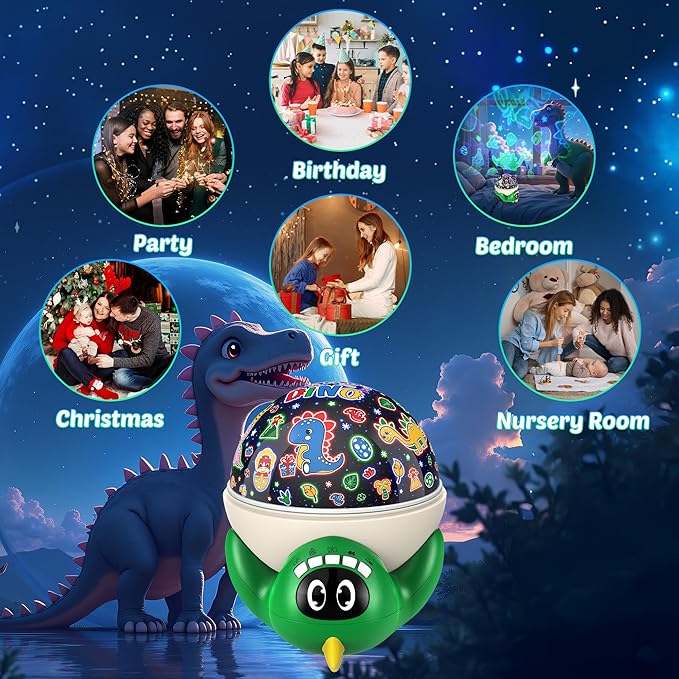 Dinosaur Night Light Projector for Kids Green Dino Toys for Boys, Star Night Lights with Music and Timer, 17 Mode Color Changing Lamp with Remote, Christmas Birthday Gift for Baby Girl Boy-Ruum Studio Home