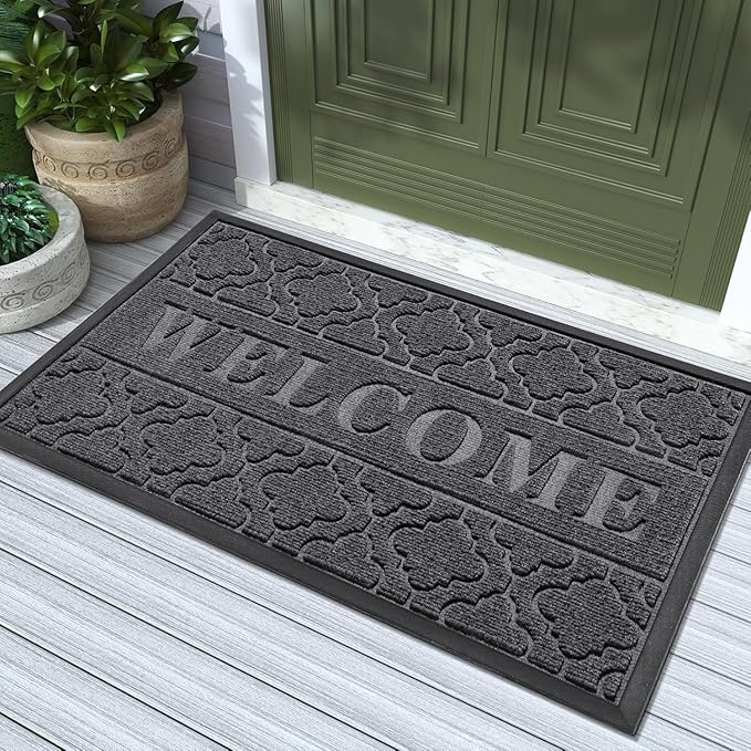 Yimobra Welcome Matt Outdoor Indoor 29.5x17, All-Weather Waterproof Front Door Mat Outside Entrance, Non-Slip Low Profile Porch Patio Doormat, Dark Grey-Ruum Studio Home