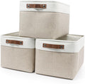 Storage Bins Large Fabric Storage Baskets for Shelves 3 Pack, Decorative Linen Closet Baskets with Handles for Organizing, Shelf, Clothes, Home, Office, 15x11x9.5Inches (Beige&White)-Ruum Studio Home