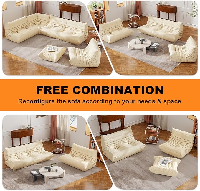 Full Foam Corner Chair – Comfortable Floor Couch for Adults, Waterproof Upholstery, Armless Fireside Lounge Chair for Living Room, Apartment, or Office (White)-Ruum Studio Home