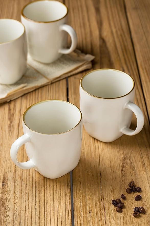 famiware Coffee Mugs Set of 4, Ocean Square 13oz Coffee Cup Set with Handle for Cocoa, Milk, Hot Chocolate, Tea, Water, Stoneware Cups for Kitchen, Microwave and Dishwasher Safe, Vanilla White-Ruum Studio Home