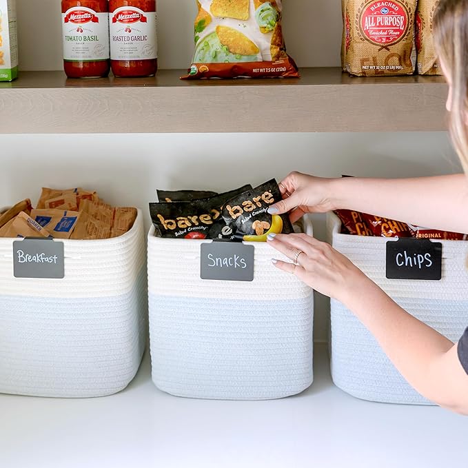 NaturalCozy 13 Inch Cube Storage Bins Cotton Rope Woven Baskets for Organizing 3-Pack | 13 x 13 Storage Cubes | Fabric Square Storage Baskets for Shelves Organizer, Kids Toy Bins, Closet Baby Nursery-Ruum Studio Home