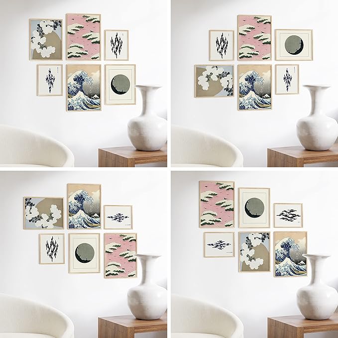 HAUS AND HUES Natural Wood Picture Frames - Set of 6 Frame Sets for Wall Collage, Gallery Wall Frame Set Assorted, Picture Frame Sets for Wall Collage (Two 8x10, Two 11x14, Two 12x16 Beige Frame)-Ruum Studio Home