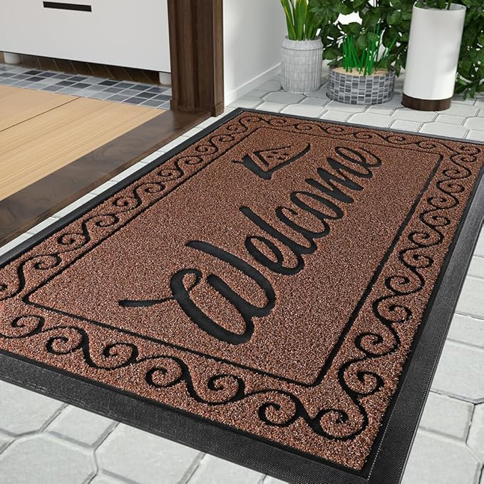Yimobra Welcome Mat, Heavy Duty Sturdy Door Mats for Home Entrance Outdoor Indoor, Front Doormat for Outside Patio Floor Entry Porch Garage Office, Waterproof, Low Profile, 47 x 24, Maroon-Ruum Studio Home