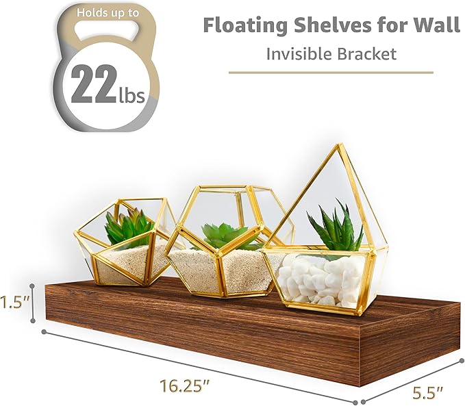 Sorbus Floating Shelves for Wall, Bathroom Shelves Wall Mounted for Kitchen, Bedroom, Bathroom Storage Over Toilet, Hanging Book Shelf for Ｗall Home Decor Living Room (Walnut, 3 Pack)-Ruum Studio Home