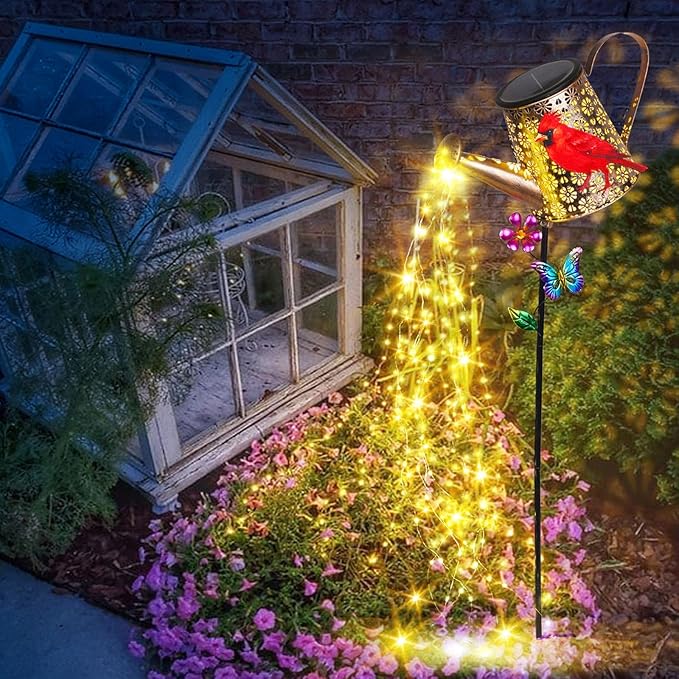 Solar Lights Outdoor Decorative, 39.4'' Metal Solar Watering Can Lights with Red Cardinal, Waterproof Garden Stake for Yard Lawn Patio Pathway Landscape, Gardening Gifts for Mom Grandma Women-Ruum Studio Home