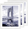 VCK 24x30 Poster Frames Set of 3, White Solid Wood Picture Frame, Textured Exclusive Gallery Frame - Wall Hanging-Ruum Studio Home
