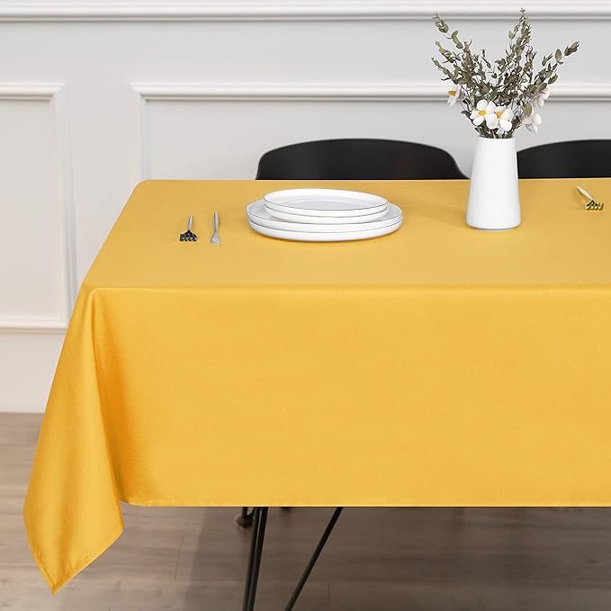 sancua Rectangle Tablecloth - 70 x 90 Inch - Stain and Wrinkle Resistant Washable Polyester Table Cloth, Decorative Fabric Table Cover for Dining Tables, Buffet Parties and Camping, Yellow