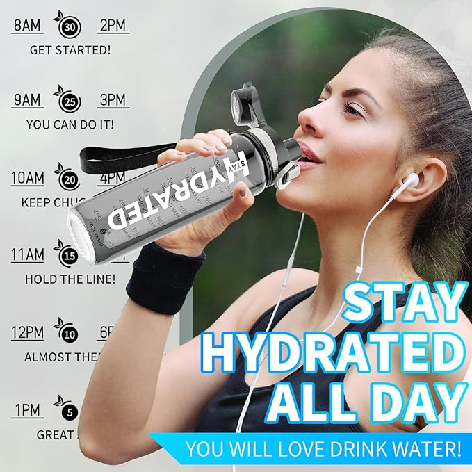 Water Bottle, 32 oz Motivational Water Bottles with Time Marker-Tritan & BPA Free, Sports Water Bottle with Time to Drink & Strap, Wide Mouth, Leakproof -Gift for Christmas Gym Fitness & Outdoor-Ruum Studio Home