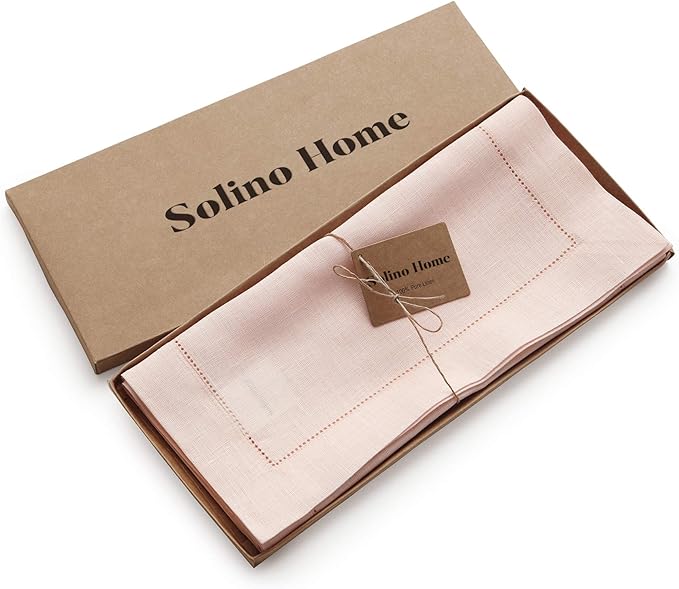 Solino Home Linen Pink Table Runner 72 Inches Long - 100% Pure Linen Hemstitch Table Runner 14 x 72 Inch for Dresser, Dining and Halloween - Classic Hemstitch-Ruum Studio Home