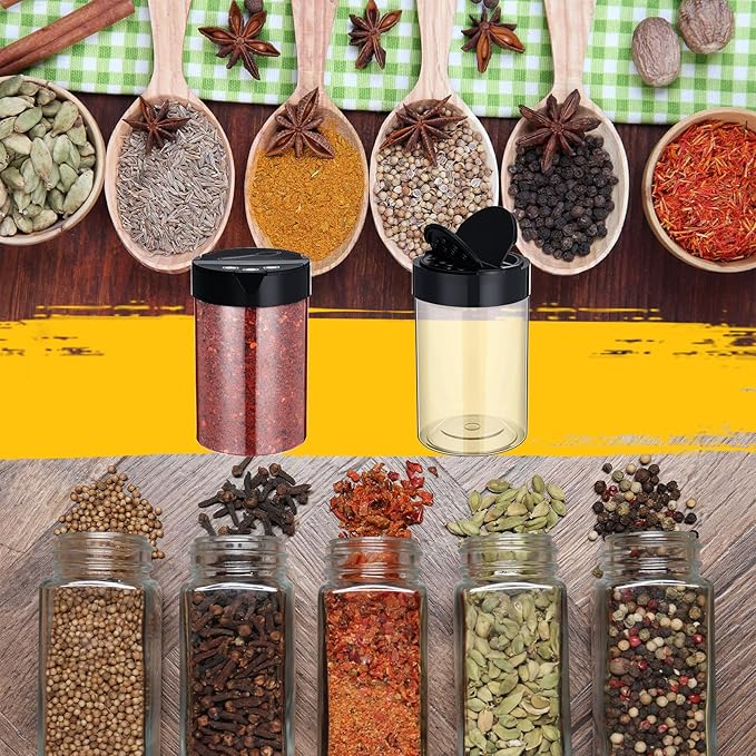 30 Pack 8.4 oz Plastic Spice Jars with Black Cap Empty Clear Plastic Spice Bottle Containers Reusable Seasoning Jars with Shaker Lids for Kitchen Storing and Dispensing Salt Powders-Ruum Studio Home