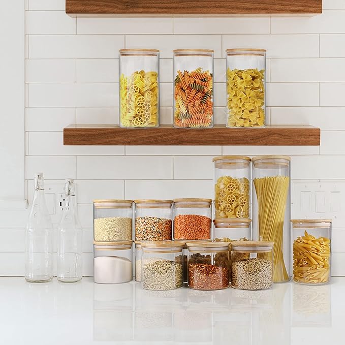 Glass Jars with Bamboo Lids (40oz in 3 Pack), Glass Food Jars and Canisters Sets, Pantry Food Storage Jars with Airtight Lids, Large Glass Canisters with lids-Ruum Studio Home