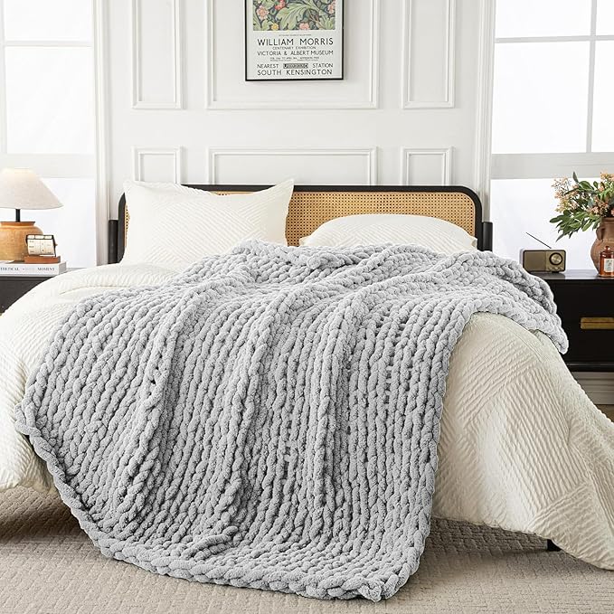 Ultra Soft Chunky Knit Blanket Throw -40x50 Hand Knitted Warm Chenille Throw Blanket, Home Decor Soft Thick Yarn Cable Knit Blanket Breathable Fleece Banket Christmas for Couch Bed Sofa Best GIF-Ruum Studio Home