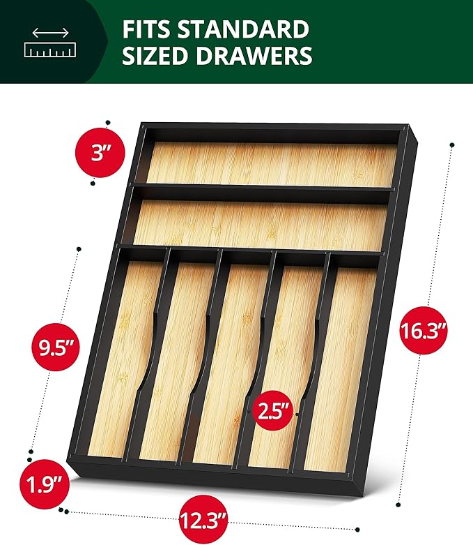 ROYAL CRAFT WOOD Luxury Bamboo Kitchen Drawer Organizer - Silverware Organizer - Utensil Holder and Cutlery Tray with Grooved Drawer Dividers for Flatware and Kitchen Utensils (7 Slot)-Ruum Studio Home