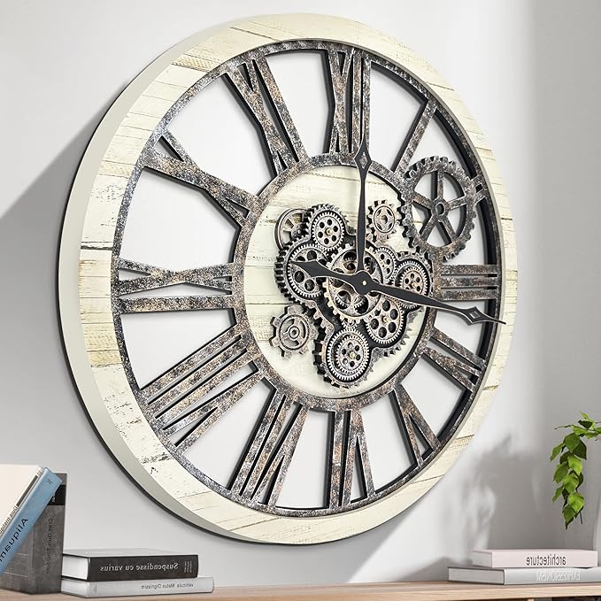 HOIBAI Large Wall Clock, Wall Clocks for Living Room Decor 30 Inch Farmhouse Vintage Rustic Kitchen Wall Decor Vintage Roman Oversized Wall Clock for Home Bedroom House, Moving Gears Clock-Ruum Studio Home