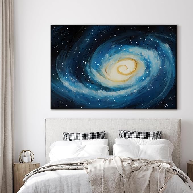 SIGNWIN 46"x72" Extra Large Framed Wall Art Spiral Galaxy Vivid Blue and Yellow Cosmic Space Illustration for Home Living Room Bedroom Decor (Frame Assembly Required)-Ruum Studio Home