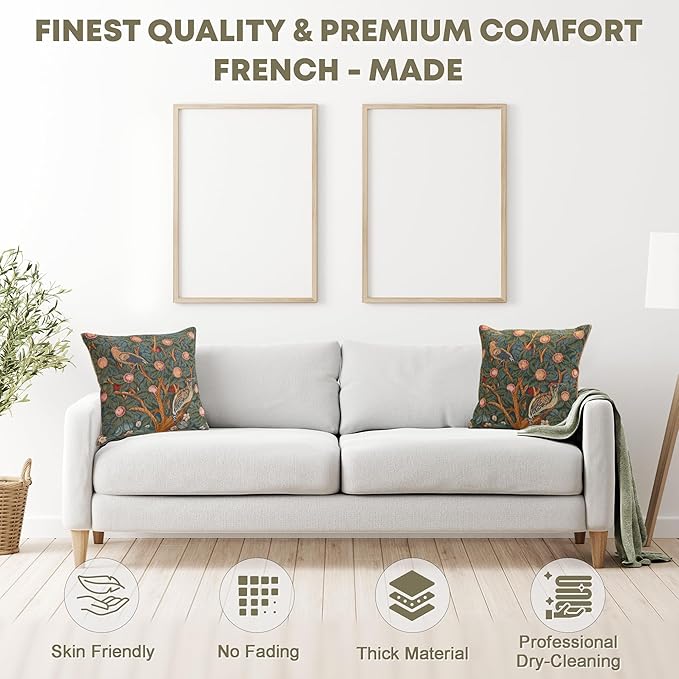Charlotte Home Furnishings Decorative Tapestry Pillow Cover 14x14 in, Le Pic Vert Couch Throw Pillow Cover, French Country Square Cushion Cases for Living Room Home Decor, Soft Cotton Jacquard Woven-Ruum Studio Home