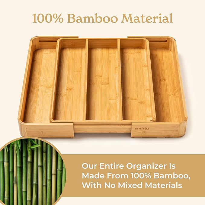 SMIRLY Silverware Drawer Organizer – Bamboo Kitchen Drawer Organizer, Adjustable Utensil Holder and Cutlery Tray, Drawer Dividers for Flatware and Kitchen Utensils-Ruum Studio Home