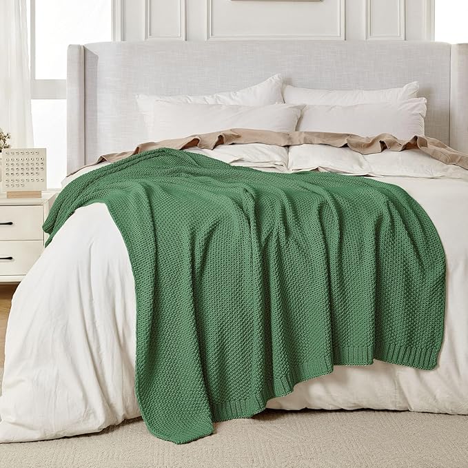Joydeco Chunky Cable Knit Throw Blanket, Lightweight 100% Cotton Soft Cozy Throw Twin Blanket for Couch Bed and Sofa, Rustic Breathable Farmhouse Blanket Gift for Women Men(Olive Green, 60"x80")-Ruum Studio Home