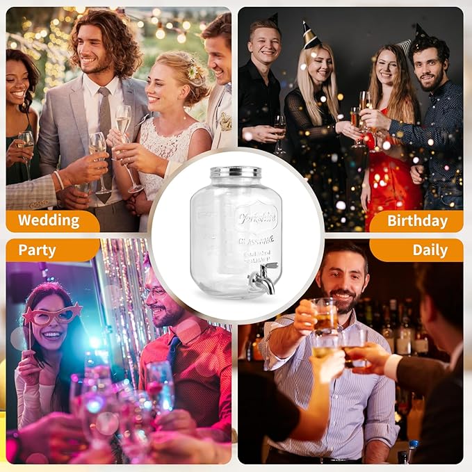 DD&HAPP Glass Beverage Dispenser With Stainless Steel Spigot,1.2 Gallon Mason Jar Drink Dispenser,Sun Tea,Lemonade & Juice Dispenser for Parties, Weddings & Events.Leak-Proof, Infuser Included.-Ruum Studio Home
