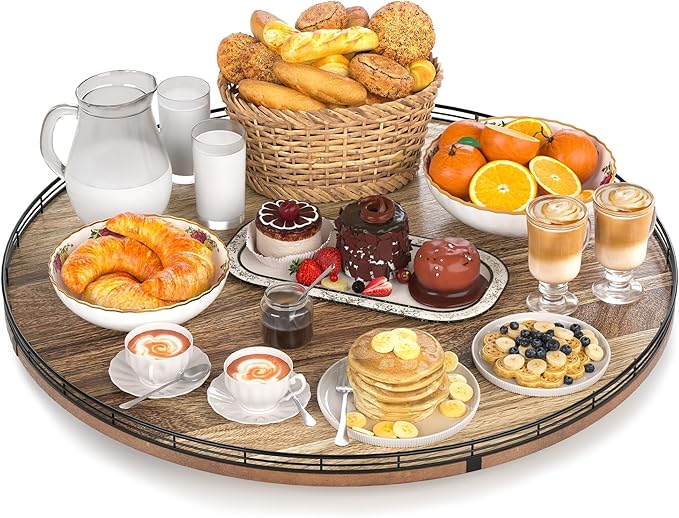 Acacia Wood 24" Lazy Susan Turntable Organizer for Table Top, Farmhouse Extra Large Round Lazy Susan for Serving Kitchen Countertop Cabinet for Charcuterie Centerpiece, Bathroom Vanity Tray Decor-Ruum Studio Home
