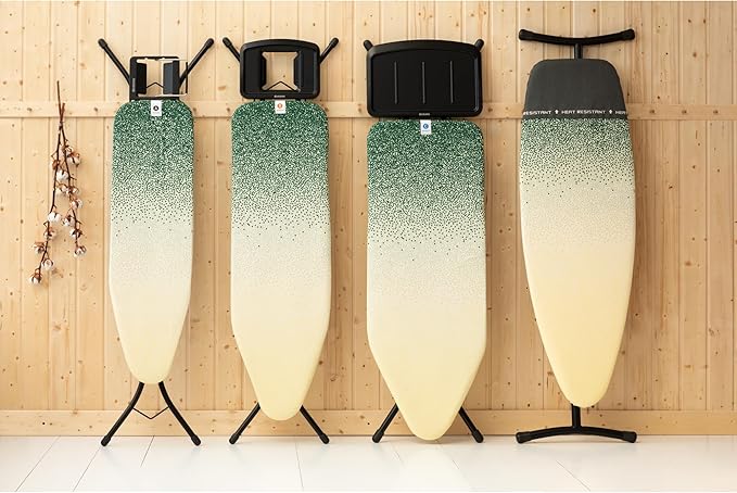 Brabantia Size A Compact Small Ironing Board (43x12 in) 7 Height Options, Adjustable Steam Iron Rest Holder (New Dawn) Non-Slip Feet, Anti-Collapse Child Locks-Ruum Studio Home