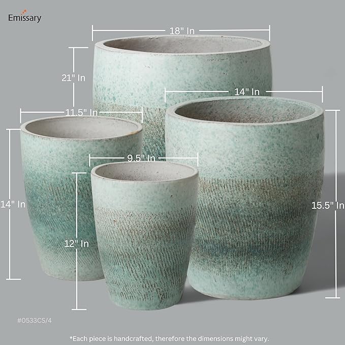 Emissary Bullet 9.5 in. Coastal Splash Ceramic Round Planter (9.5 in. L x 9.5 in. W x 12 in. H) with Drainage Hole-Ruum Studio Home