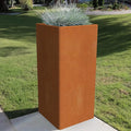 Modern Cor Ten Steel Planter – 28” Tall Planters with Removable Insert Shelf | Heavy-Duty Rust-Resistant Metal Planter Box for Patio, Porch & Garden (14x14x28in)-Ruum Studio Home