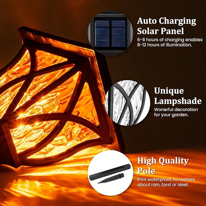 GIGALUMI Solar Lights Outdoor Waterproof, 8 Pack Flickering Flame LED Lights, Garden Decor for Yard, Patio, Landscape, Planter, Walkway-Ruum Studio Home