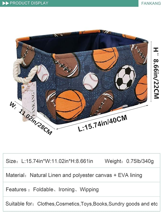 FANKANG Rectangular Laundry Basket Nursery Storage Fabric Storage Bin Storage Hamper,Gift Baskets(Navl-ball game)-Ruum Studio Home
