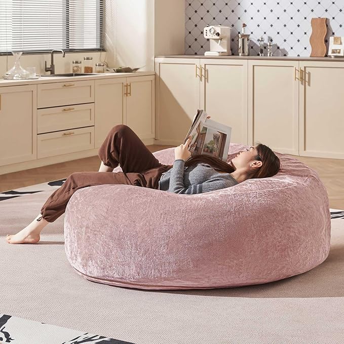 Bean Bag Chair 4Ft, Memory Foam Filled, Large Beanbag Chairs for Adults and Teens, Soft Sofa with Removable Flannel Cover, Round Couch for Living Room Bedroom College Dorm (Pink, 4FT-47×47"×24")-Ruum Studio Home
