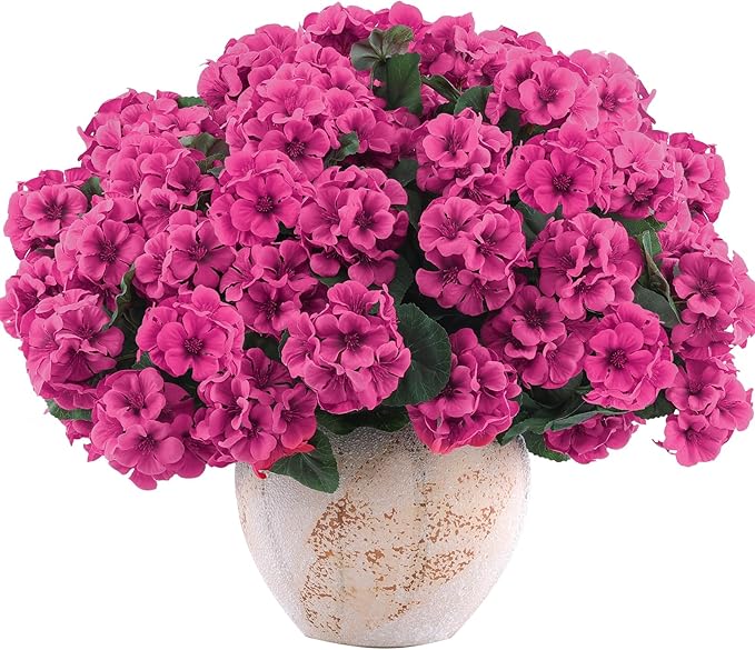 Hananona 12 Pcs Artificial Geranium Flowers for Outdoors Geranium Silk Flowers Outdoor UV Resistant Garden Plants Faux Flowers for Ptio Front Door Kitchen Table Centerpieces Home Decor (12, Rose Red)-Ruum Studio Home