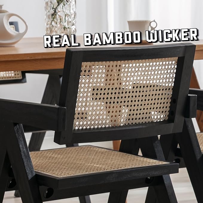 Rattan Dining Chairs Set of 2, Farmhouse Wicker Dining Chairs with Cane Seat Accent Armchair for Dining Room Kitchen Restaurant, Walnut-Ruum Studio Home
