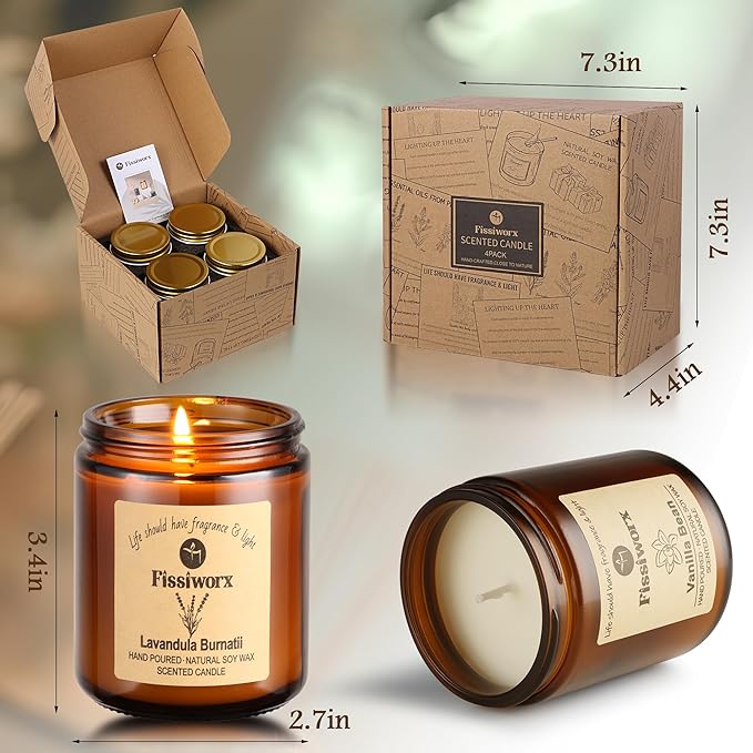 Scented Candle Set 4 Pack, Candle for Home Scented, Odor Eliminating, Stress Relief, 30oz, 220 Hours Long Lasting Soy Wax Gift Set for Women-Ruum Studio Home