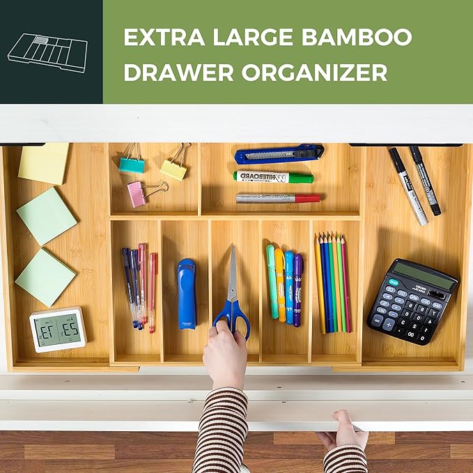 VaeFae Bamboo Kitchen Drawer Organizer, Wooden Utensil Tray with Multiple Compartments, Cutlery and Silverware Storage-Ruum Studio Home