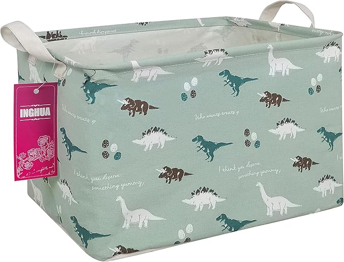 Rectangular Storage Basket Fabric Organizer Bin for Toys,Books,Clothes,Gifts,Pets-Perfect for Home,Office,Nursery,Dorm,Shelf(Rec dinosaur)-Ruum Studio Home