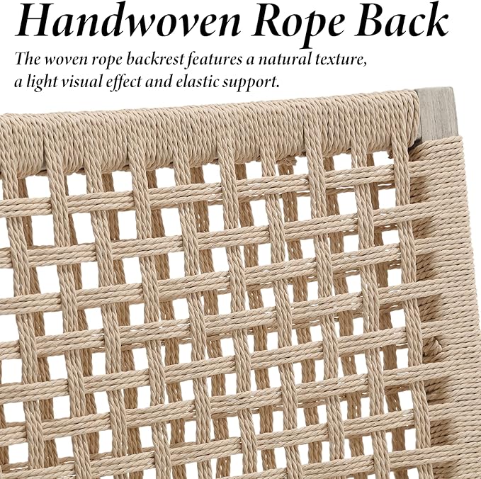 Kmax Farmhouse Dining Chairs Set of 2, Rustic Kitchen Chairs with Linen Fabric Seat and Woven Back, Vintage Accent Chairs for Dining Room, Living Room, Ivory-Ruum Studio Home