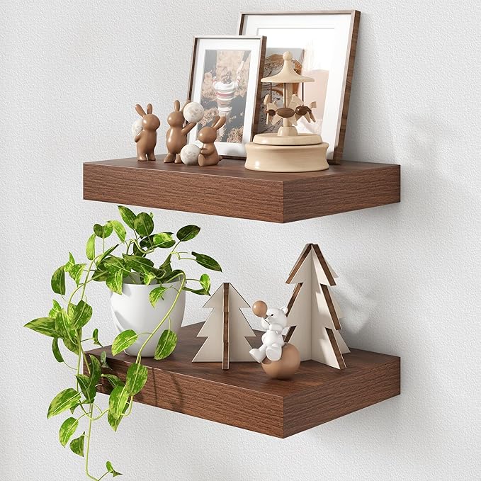 Deep Floating Shelves for Wall | 16 Inch Wide x 12 Inch Deep Floating Shelves Set of 2 | Rustic Walnut Wide Wall Shelves | Bookshelf Laundry Shelf TV Shelf-Ruum Studio Home