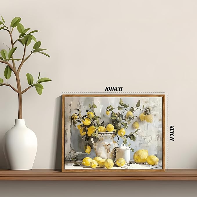 Framed Lemon Kitchen Wall Decor for Dining Room - Vintage Mustard French's Yellow Lemon Kitchen Wall Art, Rustic Oil Paintings Posters Prints for Bathroom Living Room Bedroom 8x10 inch-Ruum Studio Home