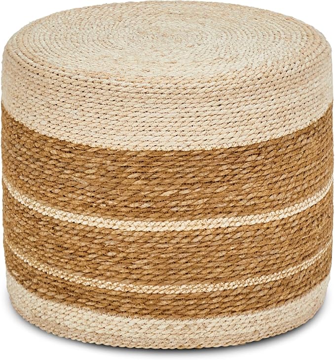 Wimarsbon 18'' Ottoman Pouf, Natural Braided Poof, Rustic Handweave Lounge Pouffe, Boho Footrest Stool for Bedroom, Accent Table or Seat for Living Room-Ruum Studio Home