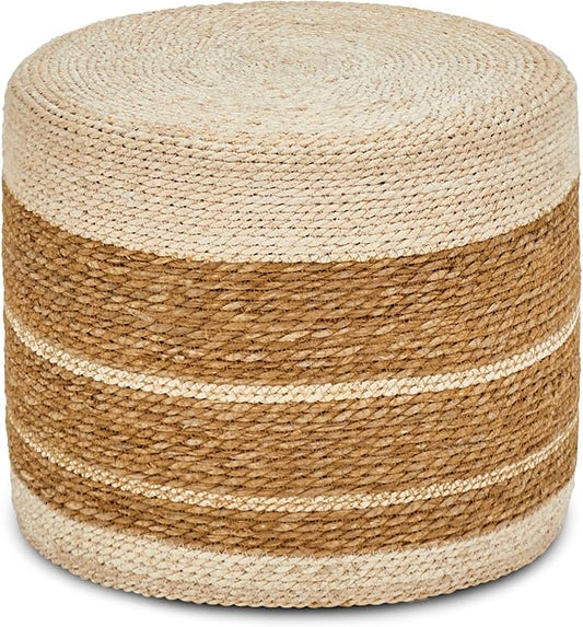 Wimarsbon 18'' Ottoman Pouf, Natural Braided Poof, Rustic Handweave Lounge Pouffe, Boho Footrest Stool for Bedroom, Accent Table or Seat for Living Room-Ruum Studio Home
